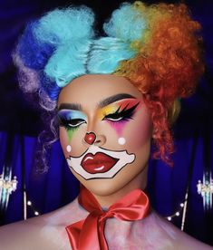 Bright Halloween Makeup, Clown Makeup Girl, Clown Makeup Cute, Neon Clown Makeup, Maquillaje De Payaso Mujer