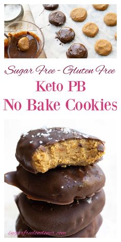 keto pb no bake cookies stacked on top of each other