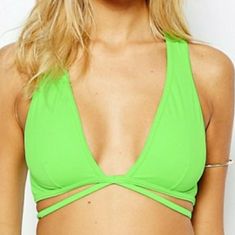 New!!! Asos Lattice Strap Plunge Crop Bikini Top In Botanico Green!!! Mix And Match For Spring Break!!!! Green V-neck Halter Top For Vacation, Spring V-neck Cutout Swimwear, Low-cut Halter Top For Beach In Spring, Spring Low-cut Halter Top For Beach, Spring Low-cut Swimwear, Low-cut Beachwear Swimwear For Spring, Spring Low-cut Beachwear Swimwear, Chic Swimwear With Crisscross Straps For Spring, Spring Party Strappy Swimwear