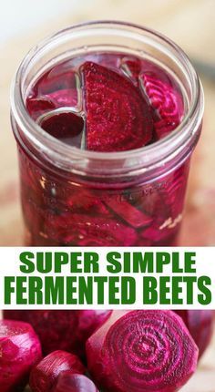 beets in a jar with the title super simple fermented beets