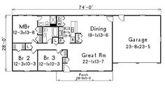 the floor plan for a two story house with an attached garage and living room area