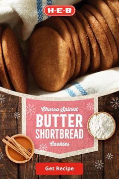 some cookies and other food items on a wooden table with the words butter shortbread cookies get recipe