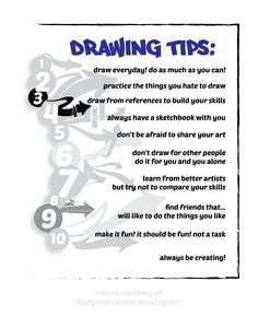 a poster with instructions on how to draw tips for beginners and students in the classroom