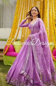 Made to Order/Measurement/Custom Order Lehenga - Color : Lavender - Fabric : Embroidered Georgette  - Fully flared paneled lehenga - Embroidered  Blouse -  Net Dupatta with Gold Border - Drawstring closure with Tassels - - It can be customize in any design or size  PLEASE NOTE: BUYERS ARE RESPONSIBLE FOR ANY CUSTOMS AND IMPORT TAXES THAT MAY APPLY. This is a made to order product. If you opt for 'Made To Measurement Option', we will provide a measurement template and you can share the measurements likewise. If you want to opt for 'Standard Size', Please refer to the size chart provided in the listing. Shipping: Standard Shipping is done by DHL ecommerce and it mostly takes 2 to 3 weeks to deliver after dispatch. Express Shipping is done by DHL express and it mostly delivers within a week a Purple Gota Work Dress For Eid, Purple Floor-length Traditional Wear For Navratri, Purple Salwar Kameez With Gota Work For Wedding, Purple Traditional Drape Sharara For Reception, Purple Sharara For Reception With Traditional Drape, Purple Lehenga With Gota Work For Eid, Purple Lehenga With Gota Work, Purple Gota Work Lehenga, Purple Sets With Sheer Dupatta For Reception