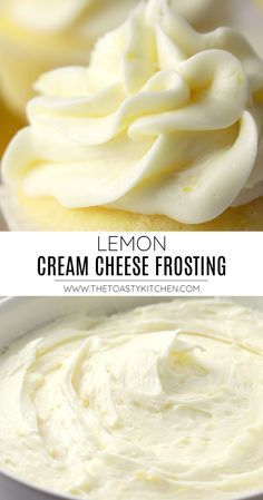 lemon cream cheese frosting in a white bowl