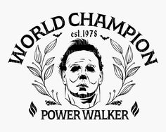 the logo for world champion power walker, which features a man's face and leaves