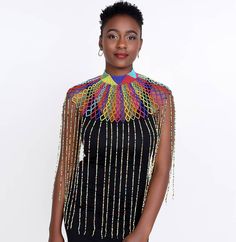 Be BOLD, Be FIERCE, Be BEAUTIFUL with this BEADED CAPE. You will surely STAND OUT. For inquiries DM/text/call +254711722632… Tribe Fashion, Afro Comb, African Jewellery, Beaded Cape, Beaded Necklace Patterns, Exclamation Point, African Necklace, Necklace Patterns, African Jewelry