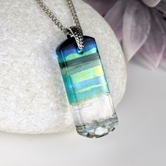 Handmade Jewelry Display, Fused Glass Necklace, Beach Necklace, Glass Drop Earrings, Beach Necklaces, Fused Glass Pendant, Fused Glass Jewelry, Aquascaping, Aqua Turquoise