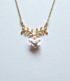 White Gardenia and Branch Necklace. Branch Drop Necklace. Twig and Gardenia Necklace. ATHENA White Flower Shaped Necklace With Adjustable Chain, White Pendant Necklace With Flower Charm, Delicate White Flower Charm Necklaces, Delicate White Flower Charm Necklace, Nature-inspired White Flower Pendant Jewelry, Nature-inspired White Flower Jewelry, White Nature-inspired Flower Jewelry, White Flower Necklace With Nature-inspired Style, White Flower Necklace With Adjustable Chain