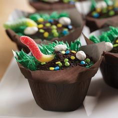 Dirt Cupcakes, Bug Cupcakes, Crisco Recipes, Chocolate Wafer Cookies, Kid Parties, Wafer Cookies, Yummy Dessert, Cute Cupcakes, Dessert Ideas