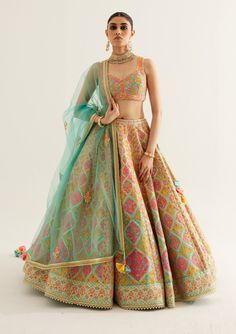 Shyam Narayan Prasad-Capri Blue Gota Embroidered Lehenga Set-INDIASPOPUP.COM Grand Indian Dresses, Traditional Silk Lehenga Designs, Raw Silk Lehenga Wedding, Simple Wedding Wear, Net Dupatta Designs Ideas, Jaipuri Lehenga, Ghagra Designs, Wedding Reception Lehenga, Lehenga For Sangeet