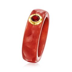 Ross-Simons - Red Jade and .30 Carat Garnet Ring in 14kt Yellow Gold. Size 9. Revel in the radiance of red with our mesmerizing ring. A carved red jade band hosts an alluring .30 carat round garnet framed by 14kt yellow gold. Makes a perfect gift for the red lover in your life. 1/4" wide. Garnet and red jade ring. Red Jade, Garnet Ring, Jade Ring, Garnet Rings, Garnet, Jade, Fine Jewelry, Yellow Gold, Size 7