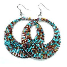 Framed Jewelry, Beaded Hoop Earrings, Beaded Hoops, Turquoise Color, Turquoise Earrings, Turquoise Beads, Fish Hook, Bead Crafts, Elegant Look