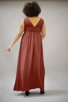 With a plunging neckline and empire waist, the Heyun dress has a flowing Grecian silhouette to bring out your inner goddess Full length chiffon dress with pleating and plunging neckline Fully lined with built-in cups for extra support. Model is 5’11" & wearing a size 16 *Our gowns may have a manufacturer's variation of +/- 1/2 inch in dress or length measurements. Camera resolution and monitors may cause colors to vary slightly between the photos and the actual fabric. Colors are subject to the Flowy V-neck Dress With Gathered Waist, Flowy V-neck Georgette Chiffon Dress, Maternity Chiffon V-neck Dresses, Empire Waist Maternity Dress, Nursing Friendly, Elegant V-neck Empire Waist Dress, Color Whisper, Dress With Pleats, Bridesmaid Dress Sizes, Inner Goddess