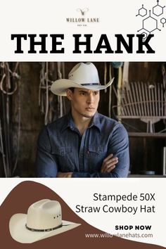 The Hank Vented Cowboy Hat is made of high-quality Shantung straw. It features a center dent crown with 3 eyelet vent holes on either side. The crown has a thin, skinny black leather band decorated with silver-tone mini conchos. If you’re looking for a polished look on a western summer day, this is the hat for you. The black and white colors blend well with any outfit. #strawhat #cowboy #hustonrodeo #men'soutfit #thehank #coachellaoutfit