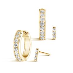 The Visionary Diamond Hoop and Stud Ear Set - 14K Yellow Gold. This curated, specially priced set features a pair of our Luxe Diamond Huggie Hoop Earrings and a pair of our Pavé Bar Diamond Stud Earrings in a modern, timeless stack. Elevated but effortless enough for the everyday, this duo creates a chic, on-trend look sure to stand the test of time. Stud Earrings Set, Huggie Hoop Earrings, Accessories Jewelry Earrings, Diamond Earrings Studs, Amazing Jewelry, Earring Set, Jewelry Accessories, Hoop Earrings, Yellow Gold