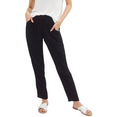 Soft woven pants with shirred elastic waistband. Side slash pockets. Relaxed tapered legs. Chic Bottoms With Gathered Waist For Day Out, Casual Bottoms With Gathered Waist For Day Out, Chic Everyday Pants With Elastic Waistband, Casual Everyday Harem Pants With Elastic Waistband, Chic Pull-on Pants For Day Out, Chic Pull-on Tapered Leg Pants, Chic Tapered Leg Pull-on Style Pants, Chic Pull-on Pants With Tapered Leg, Chic Tapered Leg Pants With Pull-on Style