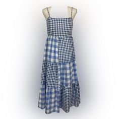 Papermoon Blue Gingham Plaid Spaghetti Strap Midi Dress Women's Size Medium Blue & White Gingham & Buffalo Plaid Mixed Patchwork Print Midi - Calf Length Adjustable Spaghetti Straps Back Zipper Closure Pull Over Lined Hand Wash New With Tag See Measurements In Pictures Check Out My Other Items Tags: Casual Bohemian Cottage Core Prairie Lightweight Minimalist Plaid E2#1007 Grey Blue Dress, Bohemian Cottage, Moon Dress, Black Long Sleeve Sweater, Red Sleeveless Dress, Striped T Shirt Dress, Boho Midi Dress, Patchwork Print, Teal Dress