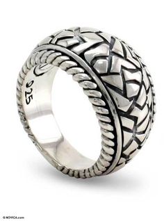 Hand Crafted Men's Sterling Silver Ring - Labyrinth | NOVICA Silver Mens Rings, Sterling Silver Mens Rings, Modern Silver Jewelry, Gold Chains For Men, Glow Jewelry, Women's Rings, Stone Accessories, Mens Rings, Unusual Rings