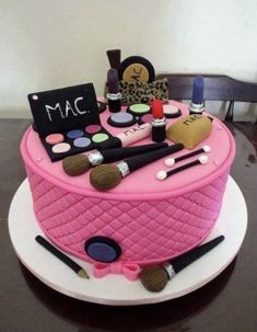 a cake that has makeup on it