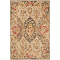 an area rug with various colors and designs on the carpet, including red, gray, beige