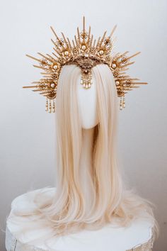 Modern Crown, Gold Halo Crown, Fantasy Crown, Halo Headpiece, Boho Crown, Crown Halo, Butterfly Crown, Wedding Halo, Goddess Crown