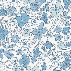 a blue and white floral pattern with many flowers