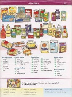 an image of food items labeled in spanish