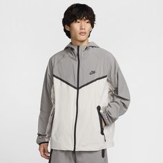 Crafted with stretchy, breathable material, the Nike Tech Woven Jacket offers you ease of movement and adjustable details. Bungee cords with cord locks create a custom fit at the hem and hood. Tech Aesthetic, Bungee Cords, Iron Ore, Man Weave, Woven Jacket, Nike Tech, Mens Outerwear, Green Jacket, Gray Jacket