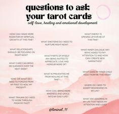 a pink poster with the words questions to ask your tarot cards