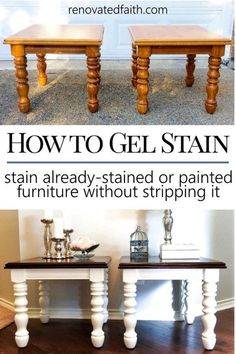 how to gel stain furniture with the words how to gel stain on it and an image of