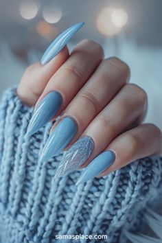 37+ Basic Winter Nails Art ideas and Designs Nail Designs For Winter 2024, Christmas Nails Swirls, Winter Pointy Nails, December Nail Ideas Blue, Icy Blue Winter Nails, Frosted Nails Winter, Winter Ombre Nails Ideas, Blue December Nails