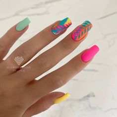 Tropical Nail Designs, Summer Nails 2023, Tropical Nails, Colorful Nail, Colorful Nails, Vacation Nails, Bright Nails, Nails 2023