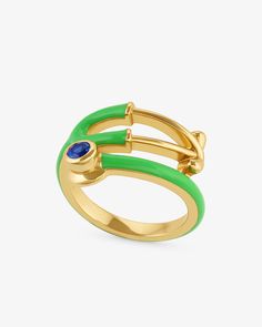 Made in 18K gold over brass Hand filled enamel Use our Ring Sizer to find your perfect fit Band thickness: 14 mm Health Professionals, Enamel Ring, Ring Sizer, Blue Green, 18k Gold, Enamel Pins, Gold Plate, Plating, Perfect Gift