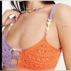 These Bralette Is A New And Great Condition Out Tag Scoop Neck Semisheer Lilac Crochet, Beach Crop Tops, White Spaghetti Strap, Bandeau Crop Top, Beaded Crochet, Crochet Bralette, Backless Crop Top, Strap Crop Top, Asos Tops