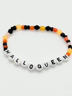 * Elevate your Halloween style with our unique, limited edition beaded bracelets! Each piece is carefully handcrafted, featuring a vibrant mix of spooky-themed beads, including pumpkins, ghosts, and skulls. With only a few of each design available, these bracelets are perfect for adding a festive touch to your outfit or as a charming gift for a fellow Halloween lover. Don't miss out--once they're gone, they're gone! Get yours while you can & celebrate the season in style! 🕷️✨ * Please note, ALL ORDERS ARE FINAL SALE. Since these are custom items that are made to order, we cannot accept returns. Please make sure to always double check any personalization (spelling, color, etc.) before submitting your order! Halloween Multicolor Beaded Bracelets, Adjustable Multicolor Beaded Bracelets For Halloween, Halloween Bracelets With Letter Beads And Round Shape, Halloween Letter Beads Bracelet With Round Beads, Halloween Beaded Bracelets With Letter Beads, Halloween Novelty Multicolor Beaded Bracelets, Novelty Multicolor Beaded Bracelets For Halloween, Handmade Multicolor Bracelets For Halloween, White Beaded Bracelets For Halloween