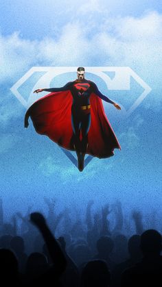 a man flying through the air while wearing a superman suit and holding his hands up