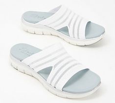 With a super-comfy upper and a footbed you'll want to sleep in, the Right Sheer slide sandal is the ultimate wear-everywhere sandal for all your daily to-dos this summer. From Skechers. Slide Sandals, Slip On Sneaker, Mesh, Sandals, Sneakers, How To Wear