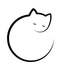 a black and white drawing of a cat sleeping on top of a round object with its eyes closed