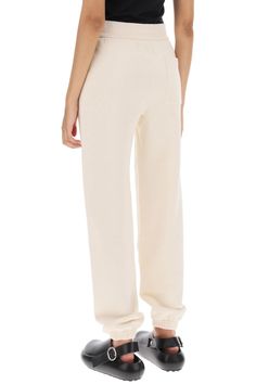 100% Cotton Chic Off White Pants For Loungewear, Chic Off White Loungewear Pants, Chic Cream Pants With Straight Hem, Elegant High-waisted Sweatpants, Chic Relaxed Fit Sweatpants With Straight Hem, Beige Bottoms With Elastic Waistband And Straight Hem, Cream Relaxed Fit Pants With Straight Hem, Beige Pants With Elastic Waistband And Straight Hem, Chic Beige Wide Leg Sweatpants