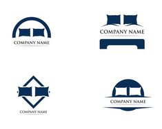 four logos with pillows and bedspreads for company name or business card design