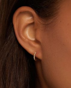 This pair of diamond huggie earrings is crafted from solid gold, making them a timeless and luxurious addition to any jewelry collection. Perfect for stacking or to wear alone, these diamond earrings provide long-lasting shine. Wear yours stacked with other diamond huggie hoop earrings and studs. Classic Diamond Huggies Earring in 14k Solid Gold, Women's by gorjana Gold Earrings For Doubles, Double Earring Set, Earrings Everyday Simple, Dainty Gold Earrings Studs, Formal Earrings Classy, Delicate Earrings Gold, Diamond Piercing Ear, Simple Wedding Earrings Gold, Diamond Huggie Hoop Earrings