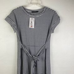 Nwt Merokeety Black/White Striped T-Shirt Dress, Tie,Pockets,Knee Length Dress Size L Striped T Shirt Dress, Striped T Shirt, Knee Length Dress, T Shirt Dress, Tshirt Dress, White Stripe, Knee Length, Shirt Dress, Stripes