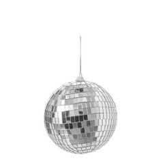 a disco ball ornament hanging from a string