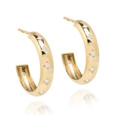 14K yellow gold medium wide chubby diamond hoop earrings featuring 12 round brilliant cut diamonds weighing .36 ctw. Designed by Zoe Chicco. Diamond Hoop Earrings, Round Brilliant Cut Diamond, Brilliant Cut Diamond, Round Brilliant, Diamond Cuts, Hoop Earrings