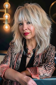 Long Choppy Shag Haircut, Gray Hair Shag Haircut, Blonde Highlights Over 50, Silver Shag Haircut, Wolf Cut Older Women, Medium Gray Hair, 2024 Shag Haircuts, Haircuts For 2024 Women, Blonde Over 50