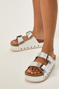 Step into summer with confidence in these sandals! They're not just footwear, they're a style statement in every stride and a new go-to for any outfit. Slip on and faux suede. Silver Shoes, Altar'd State, A Style, Style Statement, Trendy Accessories, Flowy Dress, Perfect Summer, Platform Sandals