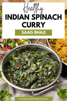 This healty Indian spinach curry known as Saag Bhaji is a heartwarming dish that combines fresh spinach leaves with a blend of aromatic spices to create a nutritious curry that will delight your taste buds. It's vegan and vegetarian-friendly, super easy to prepare, and can be used as the main course or a side dish to other Indian food. Chana Saag, Indian Spinach, Chickpea Spinach, Saag Recipe, Chickpea And Spinach Curry, Spinach Curry, Dal Recipe, Chickpea Curry, Chickpea Recipes