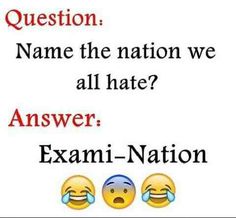 two emoticions with the caption question name the nation we all hate answer exam - nation