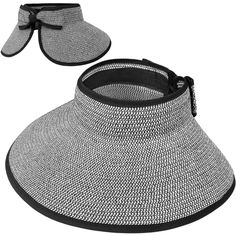 Elevate your sunny day essentials with the SUN CUBE Women's Sun Visor Hat, a chic blend of style and sun protection. This versatile accessory is perfect for beach outings, garden parties, or any outdoor activity where you need to shield yourself from the sun.

- Material: Premium paper straw
- Color: Black & White
- Size: Fits head circumferences 22-22.8 inches
- Gender: Female
- Features: Wide brim for optimal face and neck protection, UPF 50+ UV protection, ponytail hole, foldable design for e Black Lightweight Visor Sun Hat, Adjustable Black Straw Hat For Outdoor, Adjustable Black Straw Bucket Hat, Adjustable Black Bucket Straw Hat, Black One Size Straw Hat For Outdoor, Adjustable Black Visor Sun Hat, Up Ponytail, Hat For Summer, Packable Sun Hat